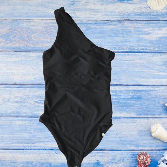 SUMMERSALT The Ruched Sidestroke One-Piece One-Shoulder Swimsuit Black 6 Tall - Picture 6 of 7